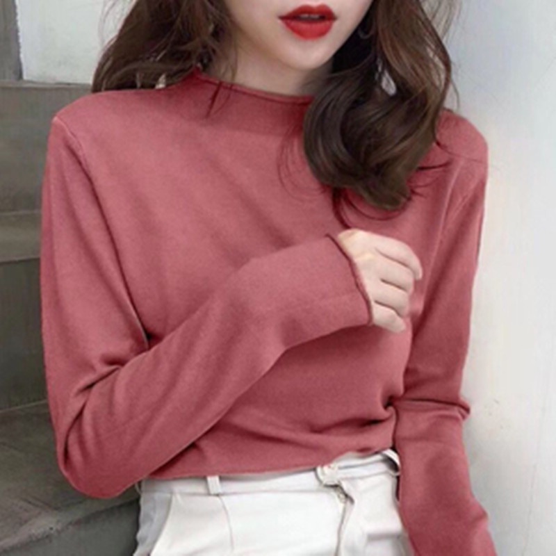 Sweater rajut setengah turtleneck longgar wanita musim gugur