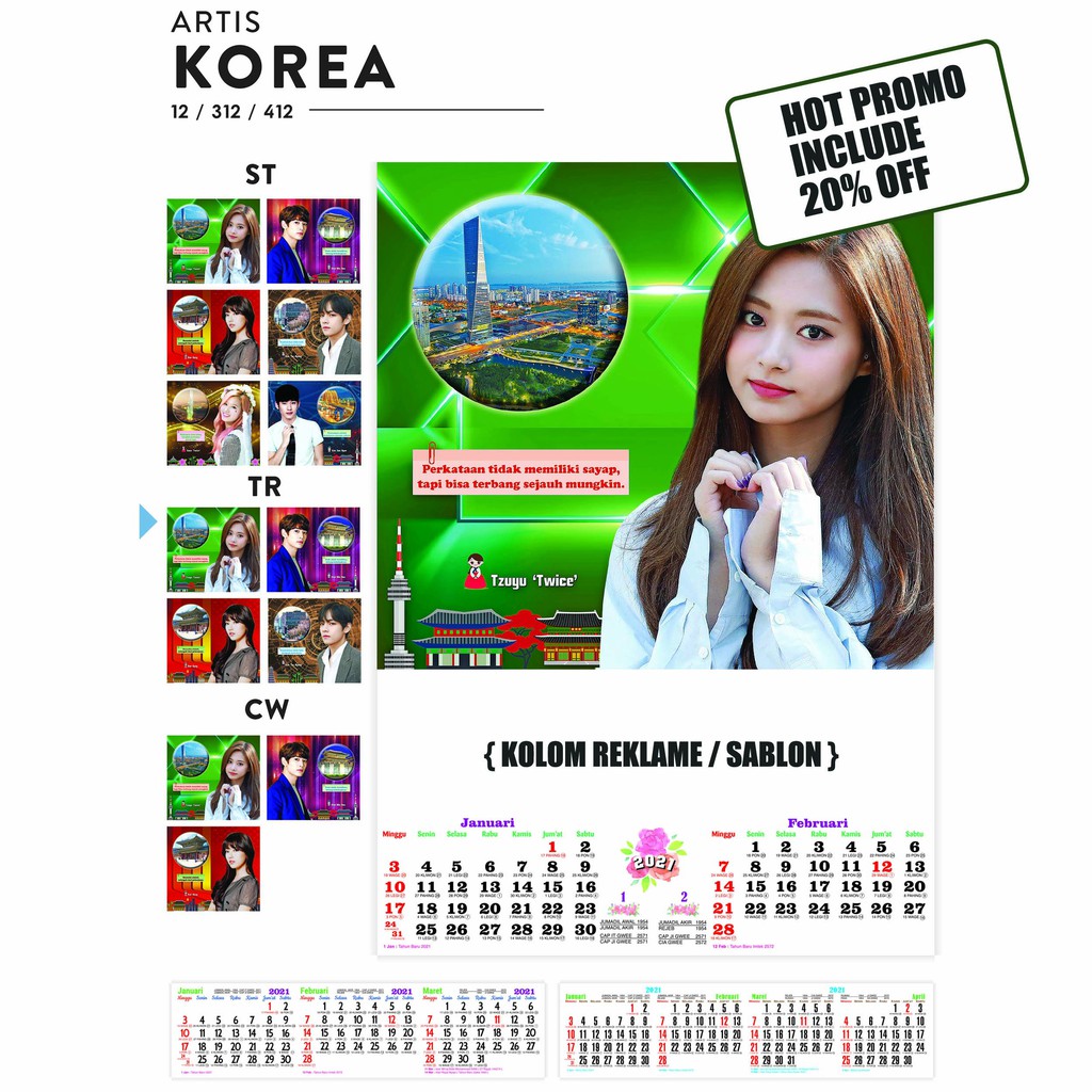 KALENDER DINDING 2021 EDISI ARTIS KOREA STANDARD | TRIWULAN | CATURWULAN