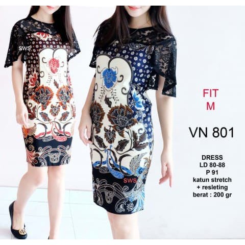 NEW FB SEVN801 - DRESS PESTA BATIK MODERN KALONG ETNIK SEPAN LACE BRUKAT