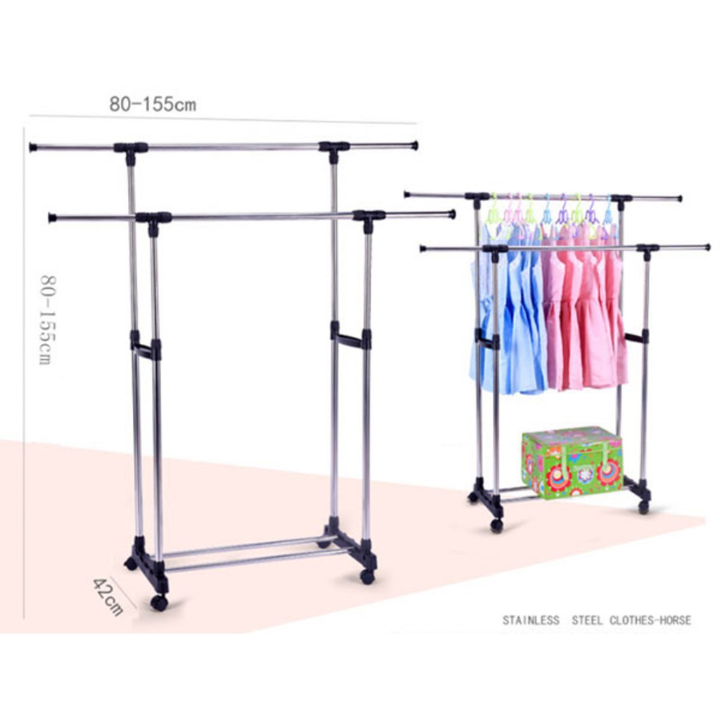 ((4KG) SHENAR DOUBLE CLOTH HANGER / RAK GANTUNG BAJU 4 RODA /GANTUNGAN BAJU/RAK GANTUNG PAKAIAN