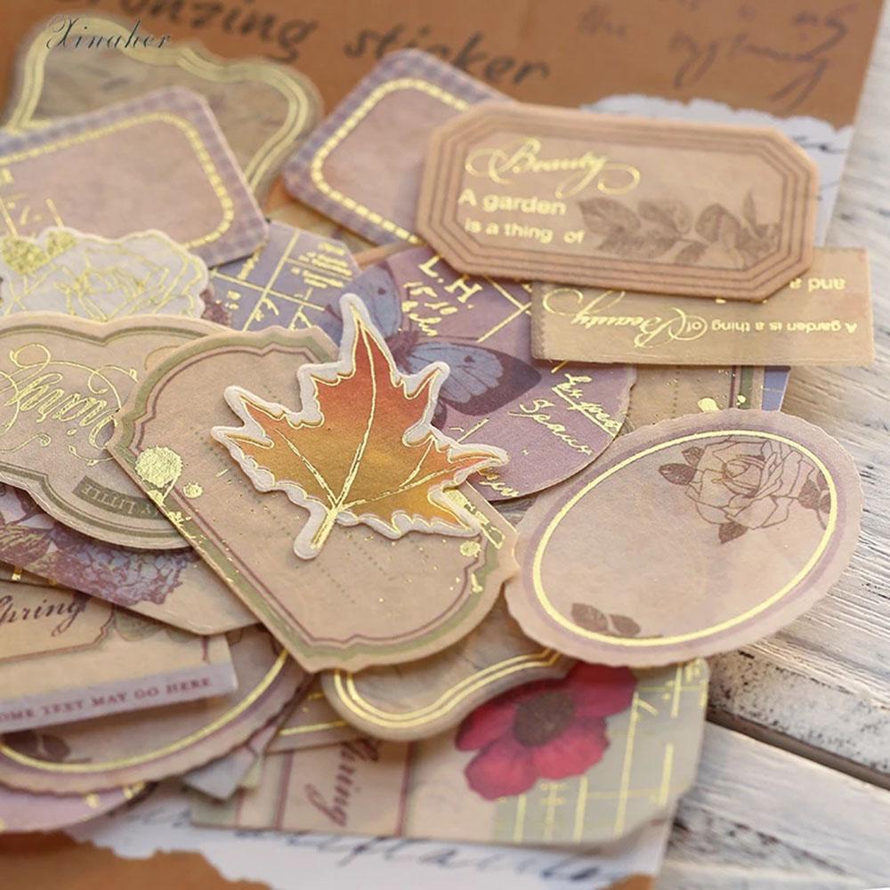 [Elegan] Cap Kertas Stiker 40pcs/pack Golden DIY Scrapbooking Diary Album Alat Tulis Stiker Label Stiker Dekorasi Sticker