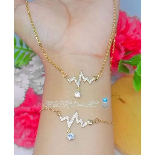 Set perhiasan Kalung titanium detak jantung