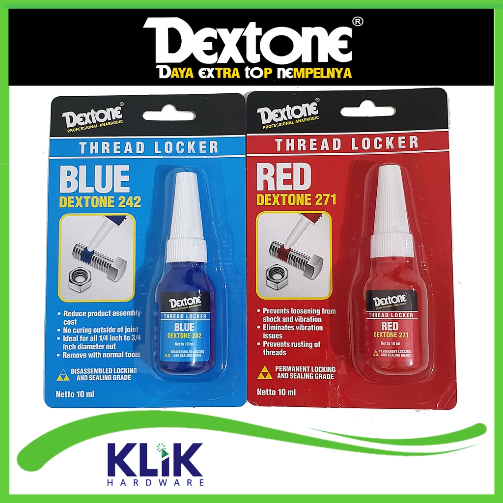 Dextone Thread Locker 10 ml 242 Biru - 271 Merah Lem Baud Baut Mur Trimpot Model Loctite