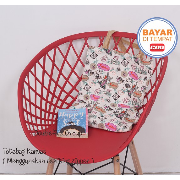 TOTE BAG WANITA TOTE BAG PRIA CANVAS MOTIF GOOD QUALITY WITH RESLETING KODE - 001