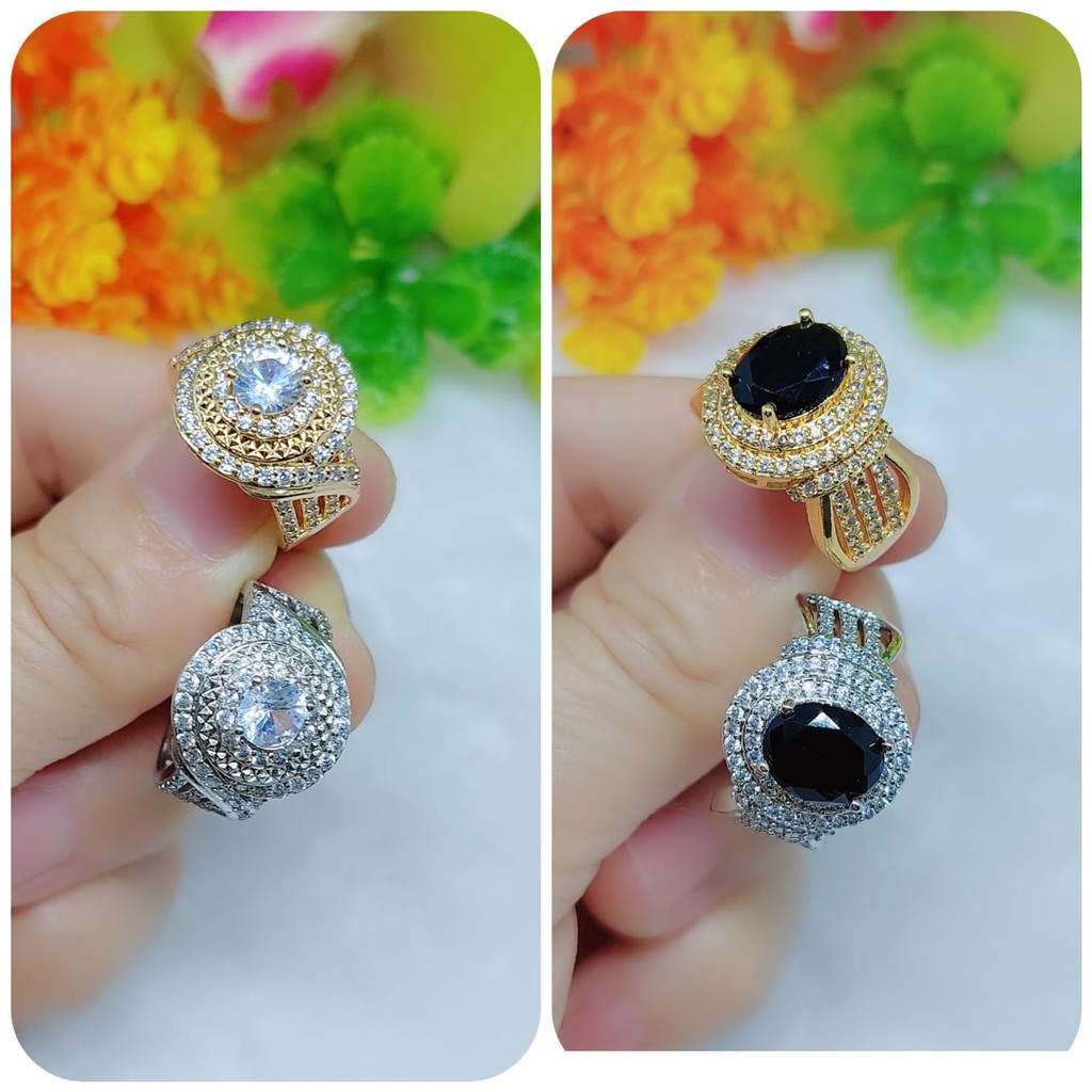 Cincin xuping permata putih dan hitam perhiasan wanita jewellery