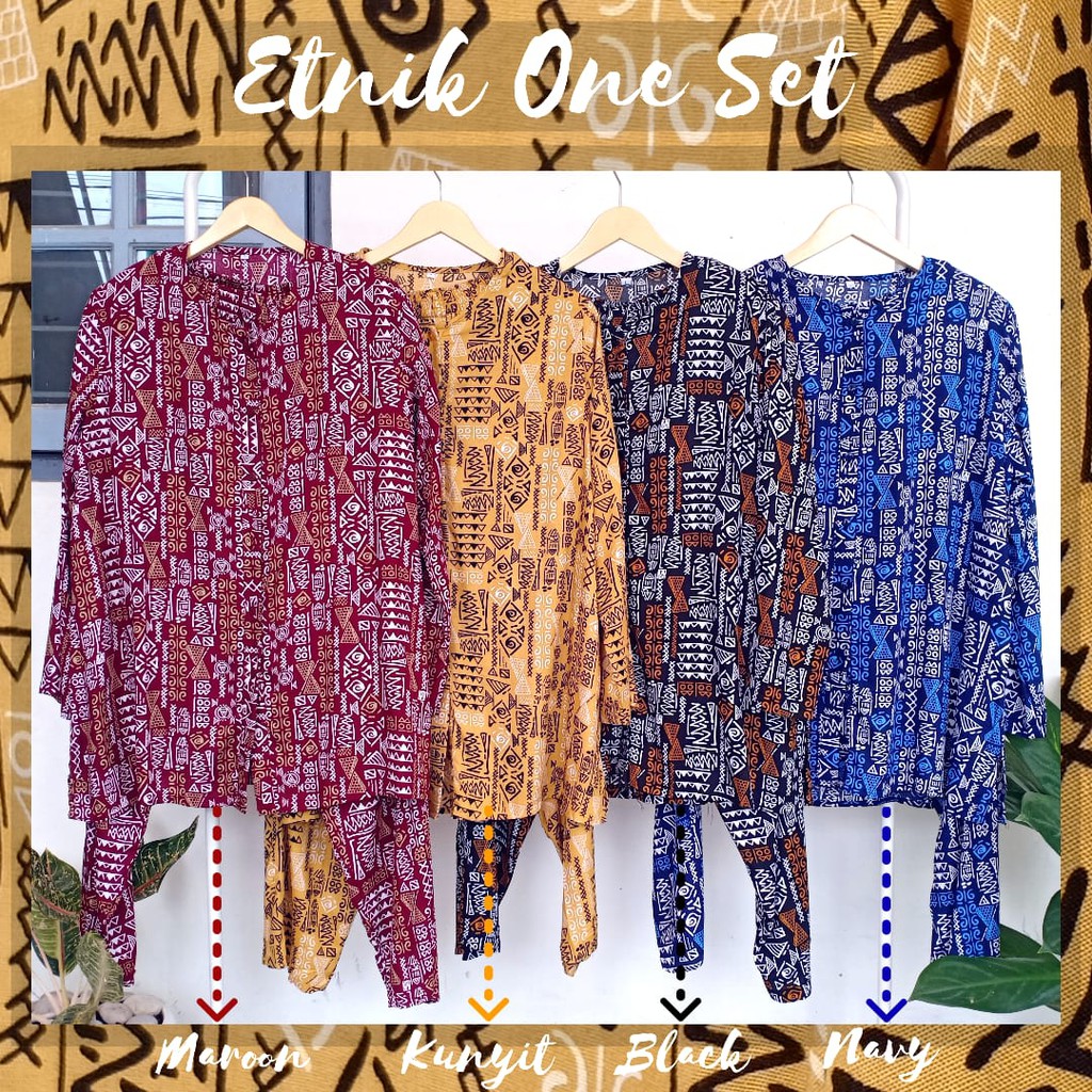 Piyama Dewasa - One Set Kekinian - Setelan Wanita Abstrak - Etnik One Set - One Set Katun Rayon