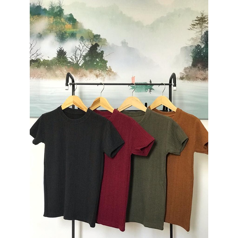 kaos atasan rajut wanita O-neck / kaos polos lengan pendek sexy