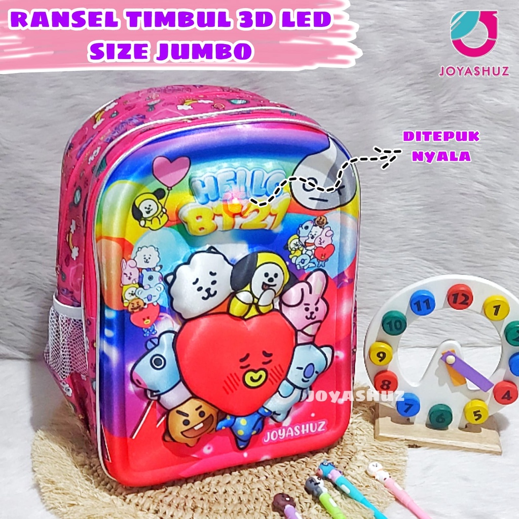 Tas Anak Perempuan Ransel BT 3D LED Anak SD Berbonus - Ransel  Timbul LED - Tas Sekolah Anak SD Karakter - Tas  Anak Perempuan SD Gratis Botol Dan Misting - Tas Sekolah Anak Perempuan Karakter Lucu - Joyashuz