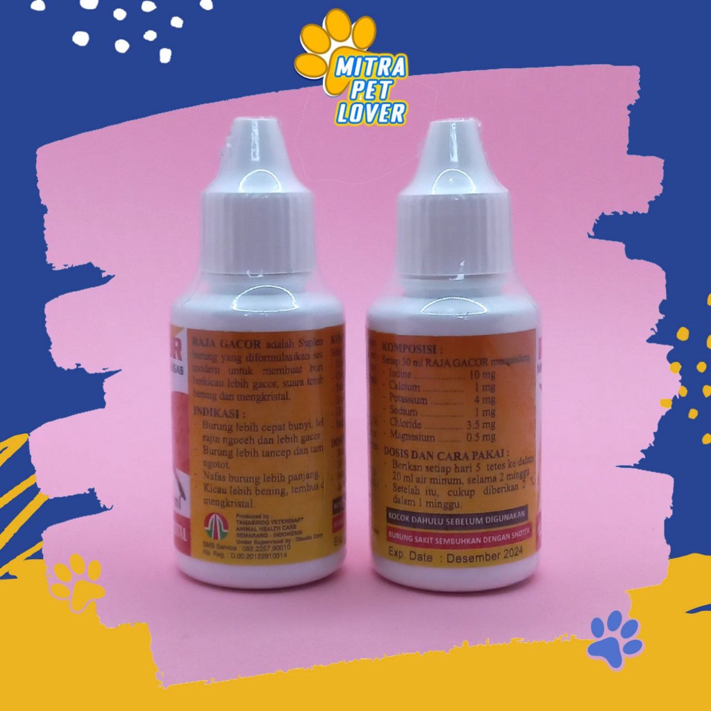 SUPLEMEN MEMPERCEPAT KICAU BURUNG - RAJA GACOR 30 ML ORIGINAL - LEBIH CEPAT BERKICAU (GACOR) NGOCEH - SUARA JERNIH - AMAN AMPUH - MURAH ASLI - PET ANIMAL HEALTHCARE &amp; VETERINARY TAMASINDO OBAT KESEHATAN &amp; VITAMIN HEWAN BINATANG PELIHARAAN MITRAPETLOVER