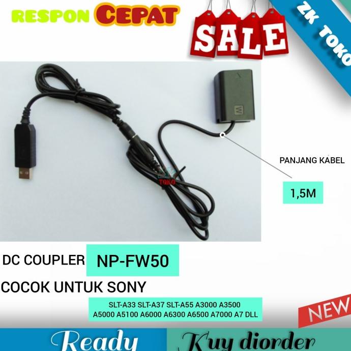 AC-PW20 NP-FW50 USB Adapter Sony Charger Dummy Battery DC Coupler