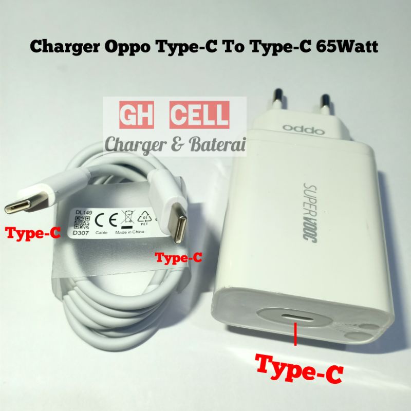 Charger Oppo A95 A94 A75 A76 Type C To Type C 65W SuperVOOC Original