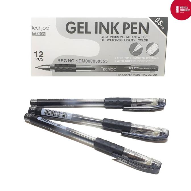 

,,,,,,,] (ISI 12)Pulpen/Bolpen/Ballpoint/Ballpen Gel TECHJOB TZ501 HITAM 0.5mm