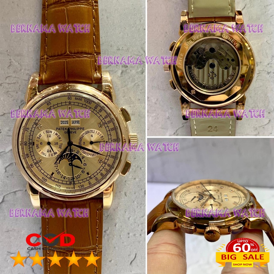 JAM TANGAN PRIA PATEK PHILIPE GMT SWISS ETA BOX ORI WARRANTY 1 YEAR
