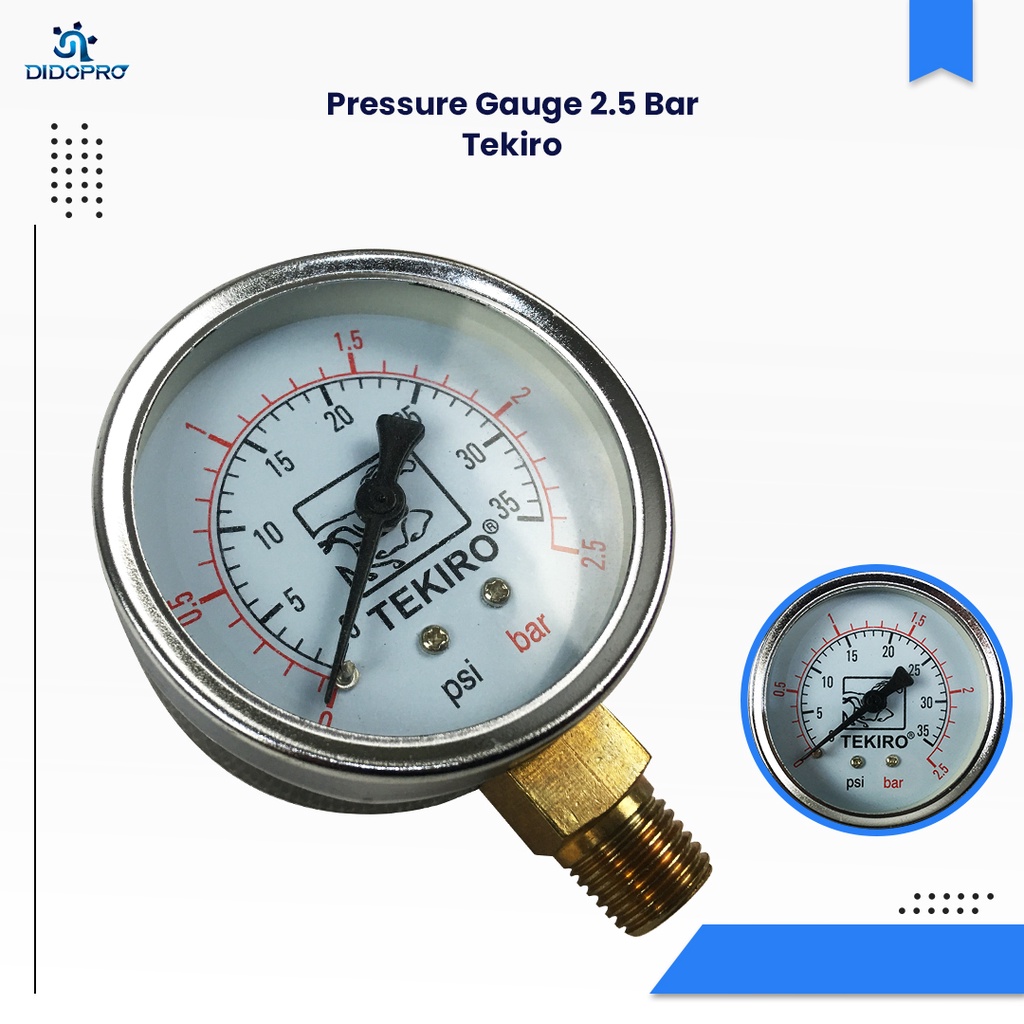 Manometer 2.5 kg TEKIRO Pressure Gauge 2,5 bar 2.5kg Mano Meter Presure Tekanan 2.5bar 2,5bar 2,5kg Drat Luar Pipa 1/4 inch