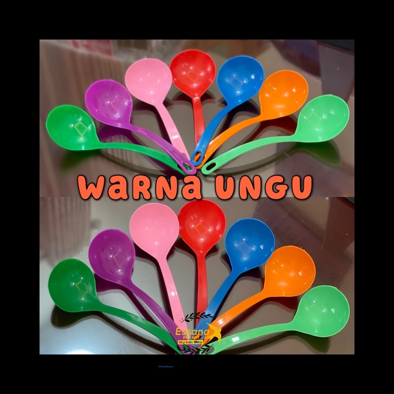 Gelas Minum Plastik _Piring Makan Bulat Plastik _Mangkok Makan Bulat Bakso Plastik_Sendok Makan Plastik_Terlaris Termurah Berkualitas ( 1pcs ) claris-Sendok sayur ungu