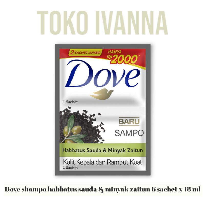 Dove Shampo Habbatus Sauda &amp; Minyak Zaitun ( 18 ml x 6 Sachet )