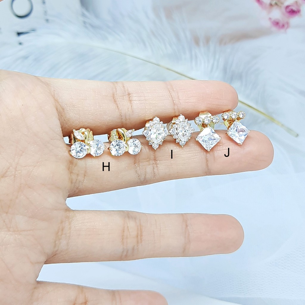 Perhiasan Anting Merek Xuping Asli Rhodium Premium Simple Putih Gold Silver - BE323