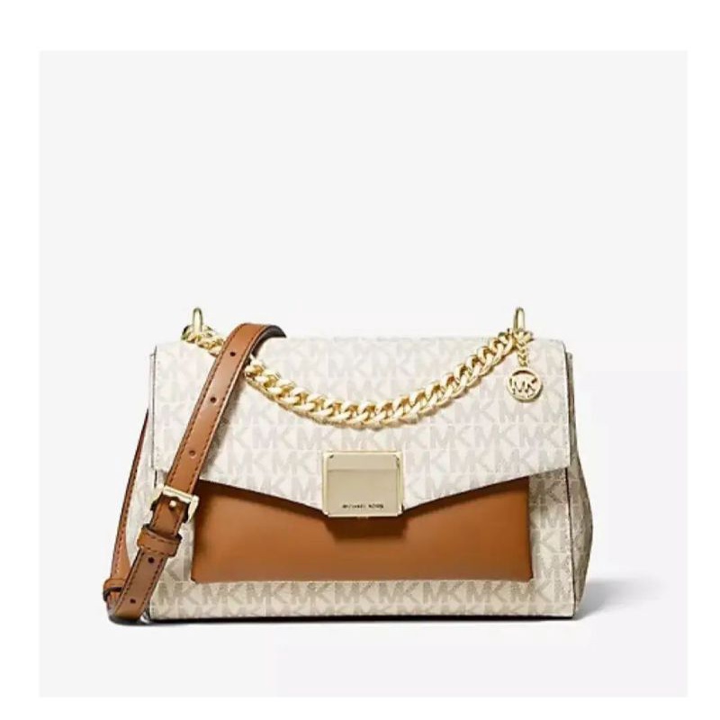 Tas Michael Kors Lita Medium Shoulder Bag Signature Vanilla Luggage Original
