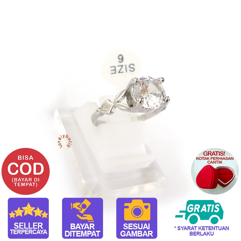 Lovelybutik Cincin Titanium Anti Karat Dewi Cincin Wanita Model Permata Besar Cubic Zirconia