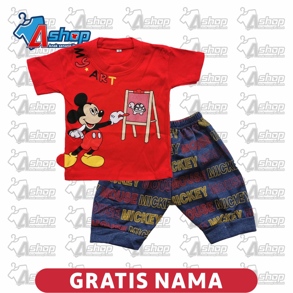 Baju Bayi Setelan Motif Mickey Mouse 3 sampai 18 bulan