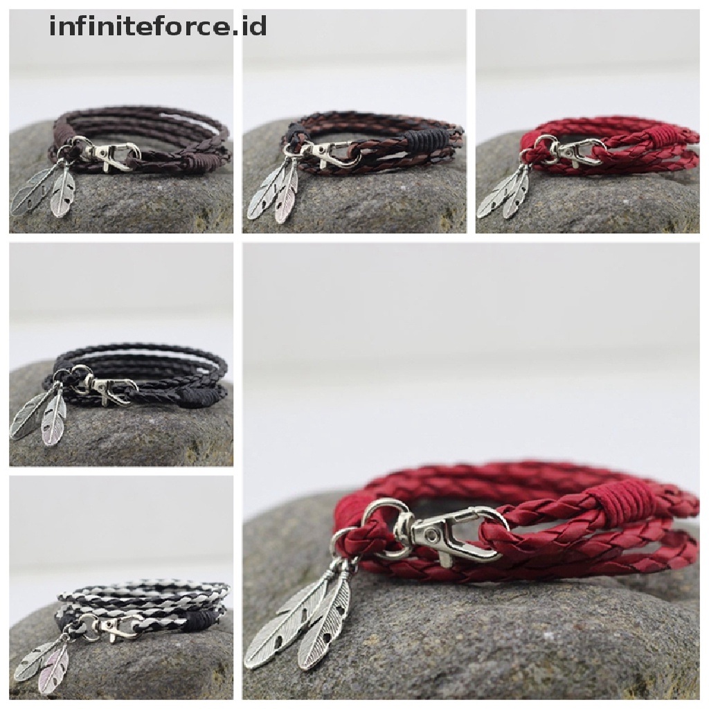 Infiniteforce.id Gelang Tangan Kulit Pu Pria Desain Bulu