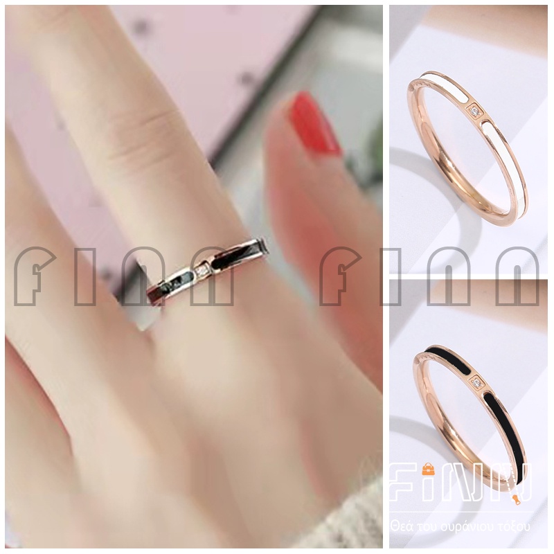 Cincin Couple Titanium Aksen Berlian Imitasi Untuk Pria / Wanita - Cincin Titanium