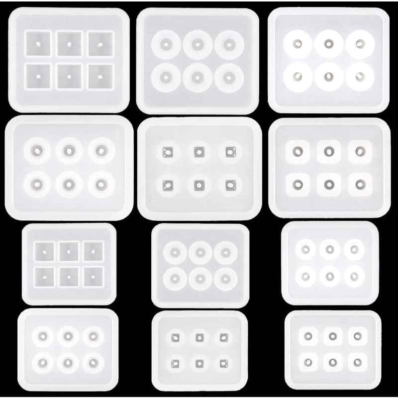 SIY  12Pcs All Size Round Square Roundle Beads Resin Mold Gemstone Beads Resin Molds