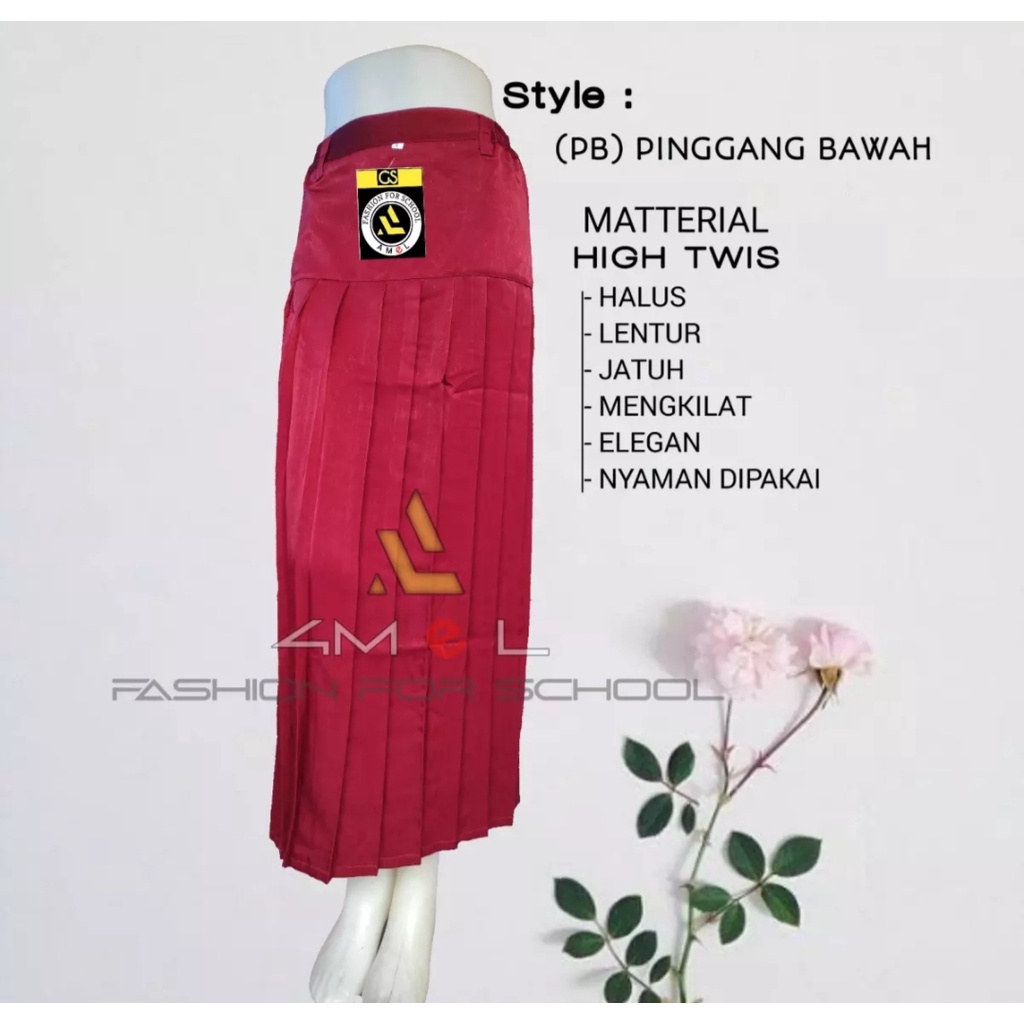 SERAGAM SEKOLAH ROK PINGGANG BAWAH MERAH/SERAGAM SEKOLAH SD/ROK PANJANG SD KAIN TWIS(LICIN)