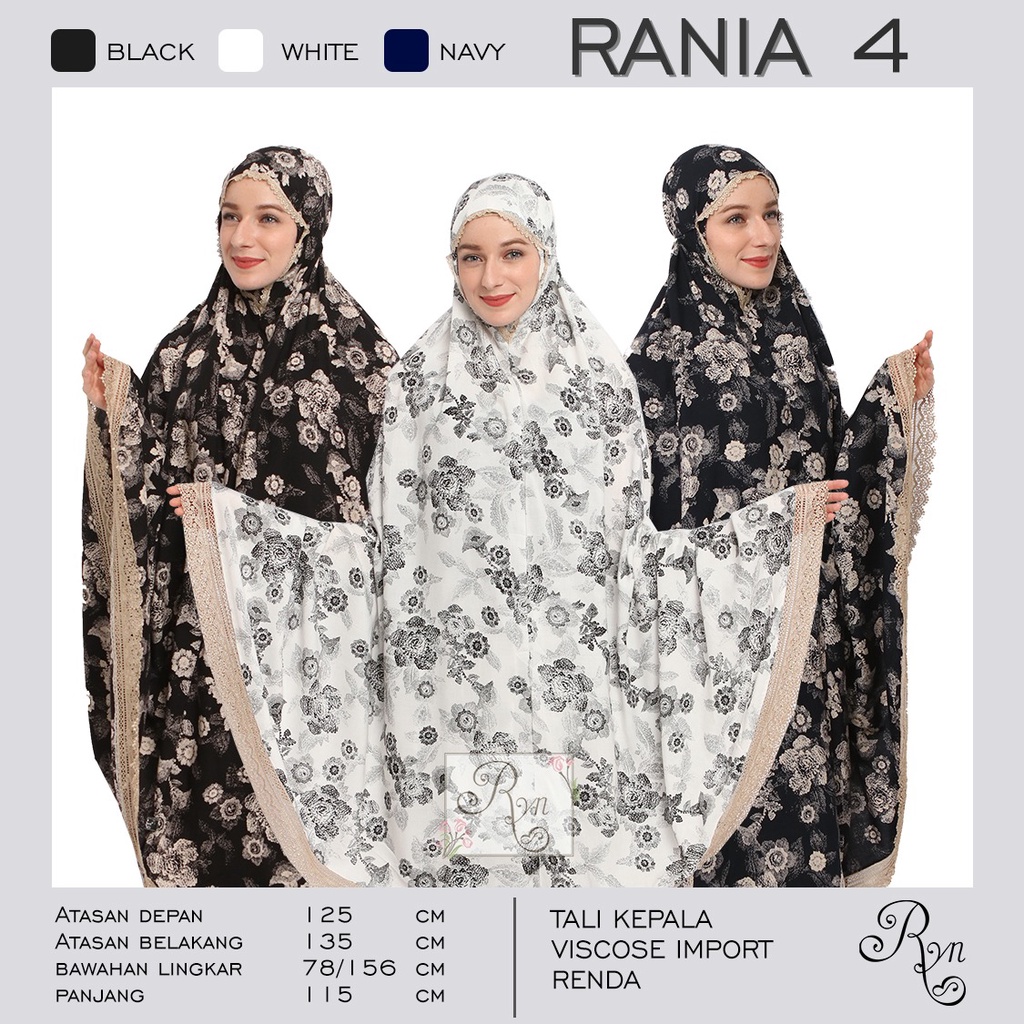 𝐑𝐲𝐧 𝐑𝐚𝐲𝐲𝐚𝐧 𝐎𝐟𝐟𝐢𝐜𝐢𝐚𝐥 | Mukena Rayyan Rania 4 Series | Mukena Dewasa Travelling Black White Viscose Su
