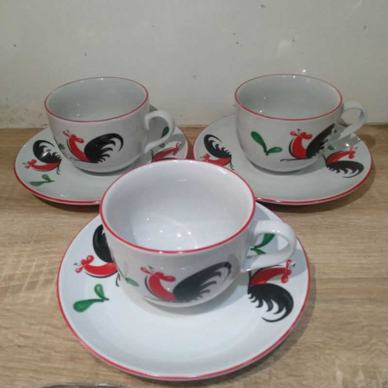 CANGKIR KOPIN AYAM JAGO | CANGKIR SET | TEA SET | CUP AND SAUCER 12 PCS