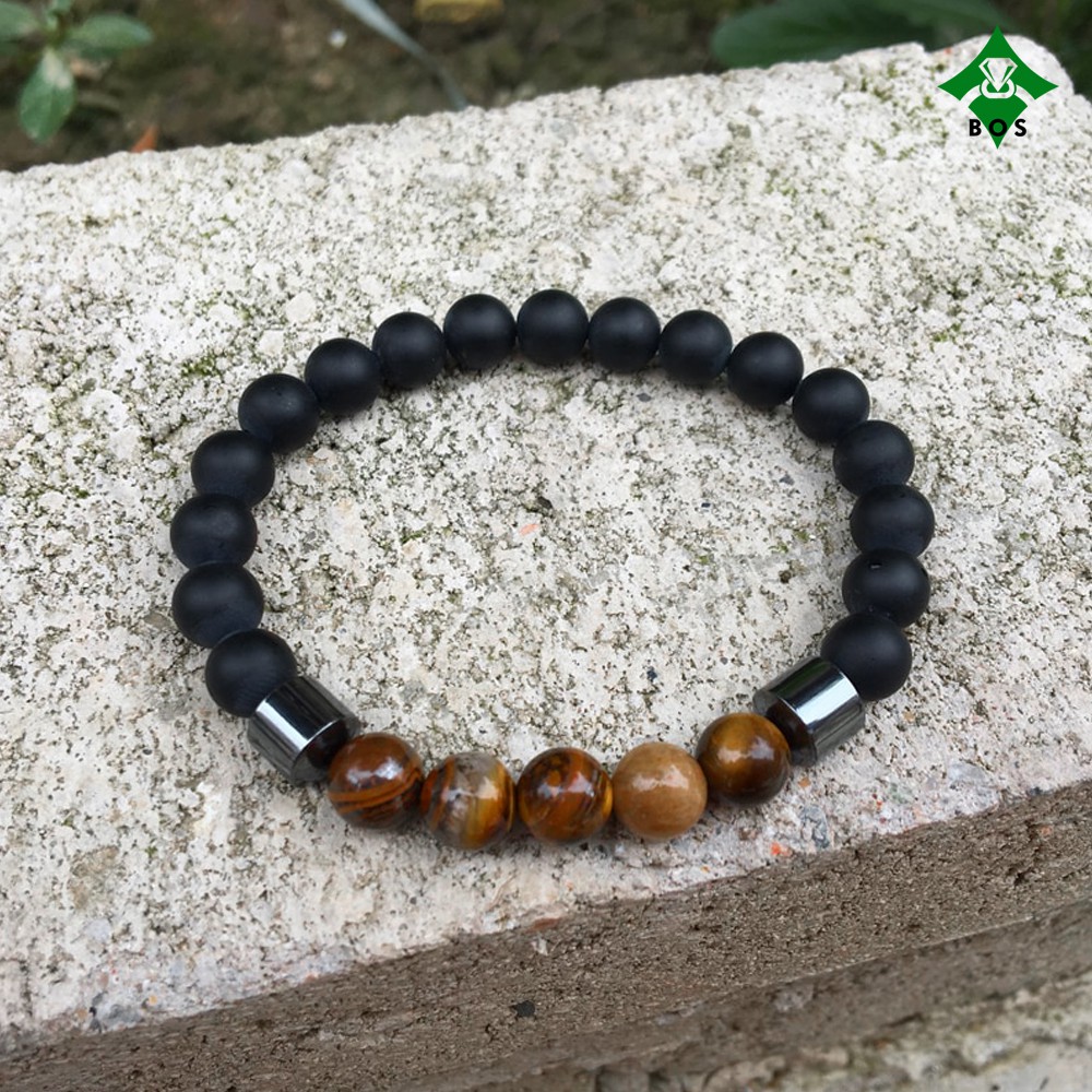 [Bayar Di Tempat] BOS Gelang Pria Kesehatan Batu Alam Tiger Eye Black Onyx Hematite Korea Akik Unik-7