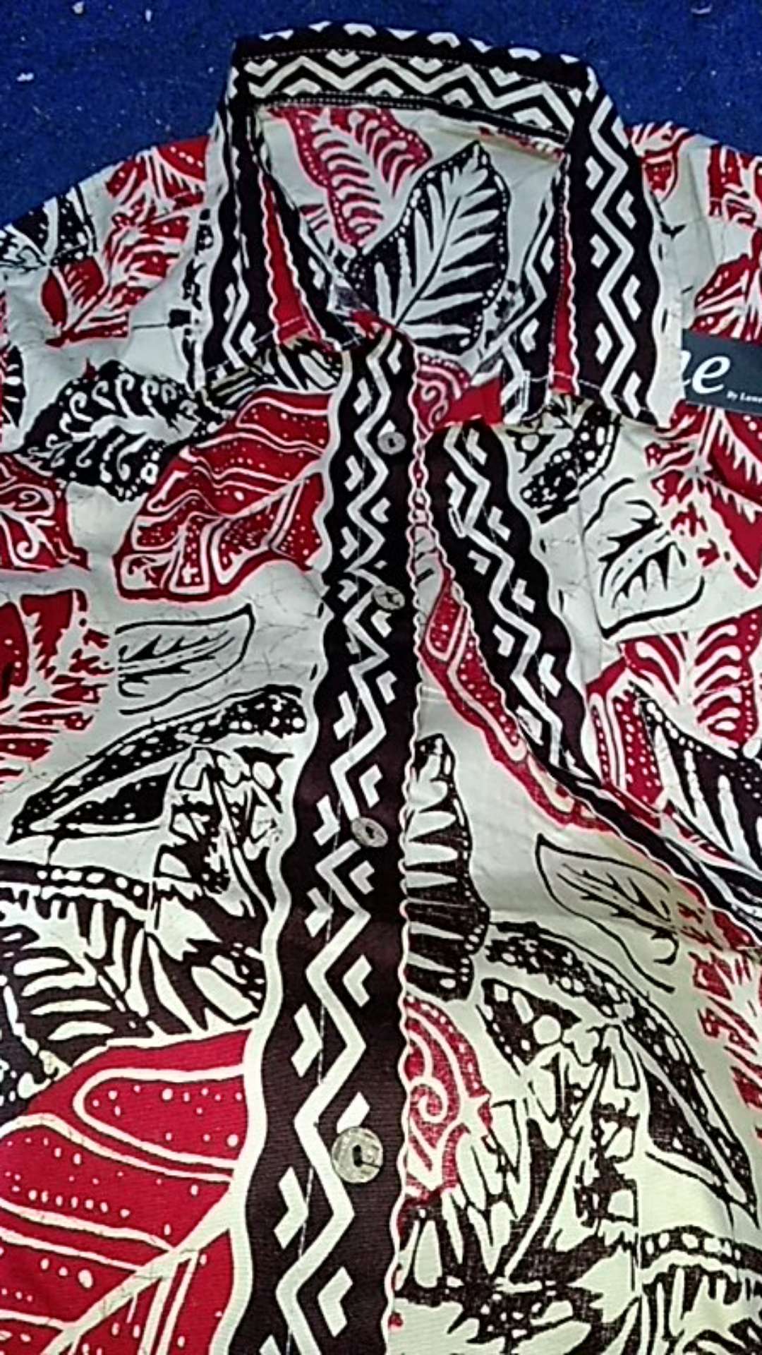 Kemeja 113 Vd# Kemeja Batik Pria Warna Merah Motif Daun Bahan Katun Stretchy