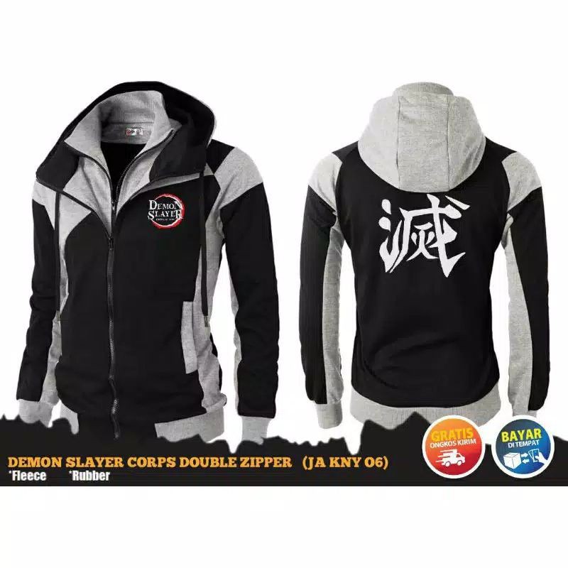 jaket anime kimetsu no yaiba double zipper
