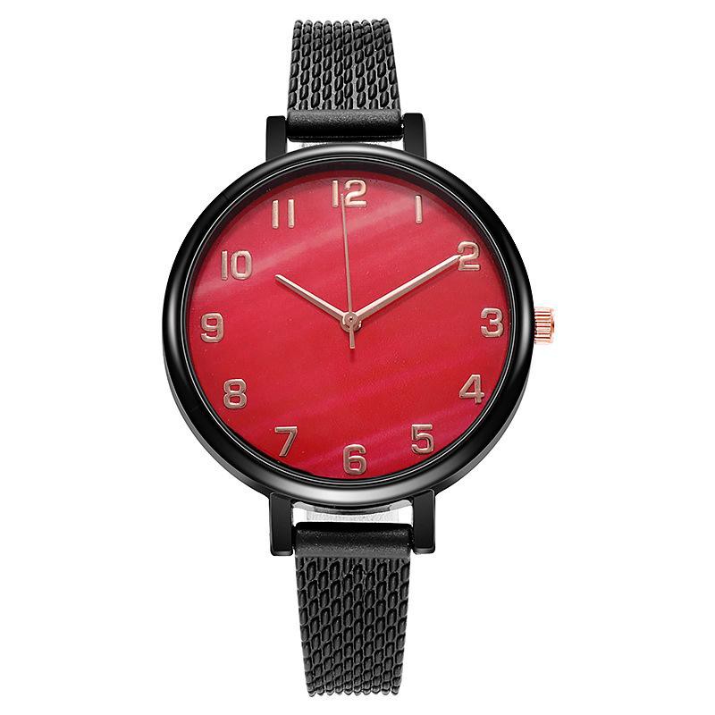 ✅COD [BBS] Jam Tangan Analog Quartz Tali Strap PU Corak Dengan Warna Gradasi Untuk Wanita Dan Pria-Merah