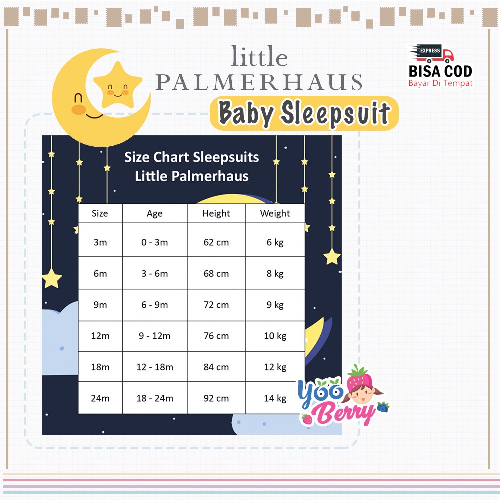 Little Palmerhaus Baby Sleepsuit Piyama Bayi Katun Premium 3-24 Bulan Boy &amp; Unisex - ED 2 Berry Mart