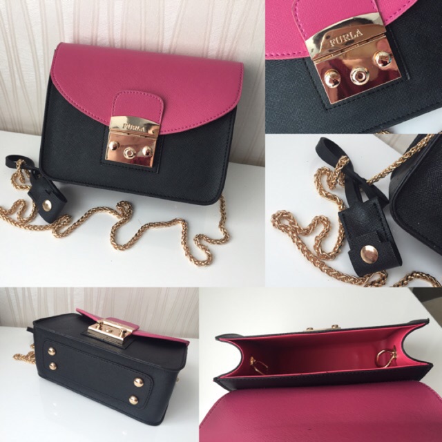 Furla metropolis 2tone hitam-pink