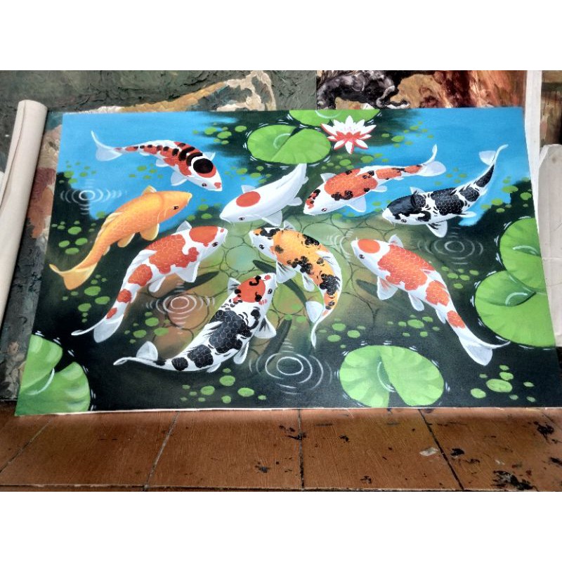 lukisan koi murah.hiasan dinding.lukisan kanvas