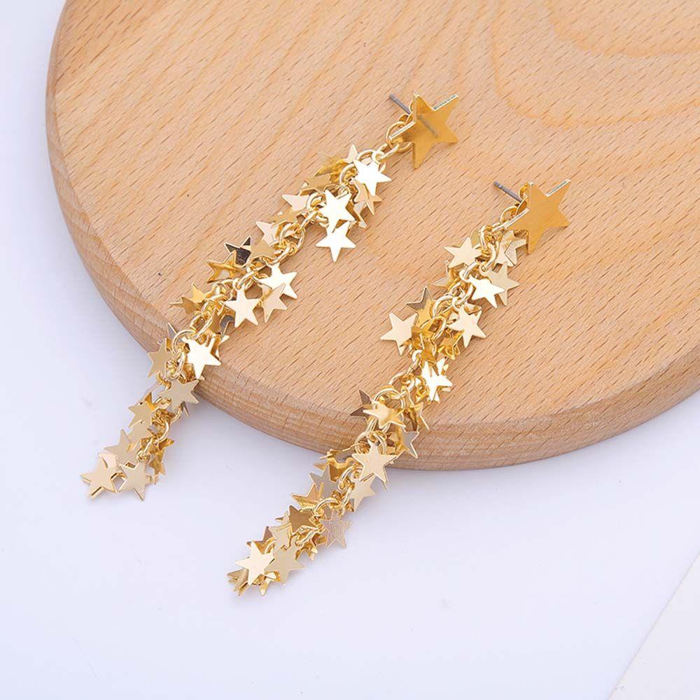 Needway Anting Liar Panjang Wanita Warna Emas Logam Ear Stud