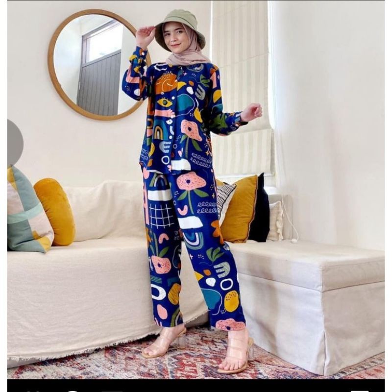 BELLE ONE SET / SETELAN RAYON DAILY ONE SET BAJU SETELAN WANITA KEKINIAN-ONESET(PATTREN NEVI)