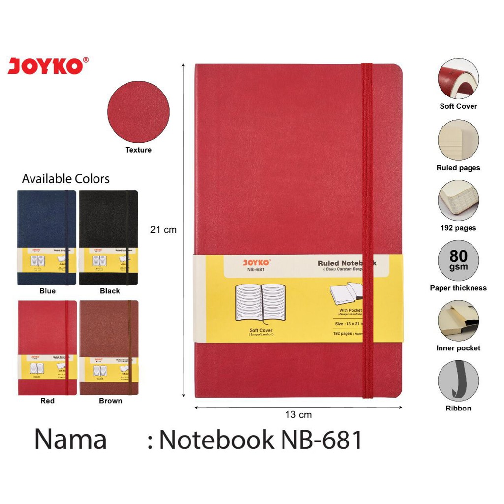 

Ruled Notebook NB-681 A5 ukuran 21 x 13 Diary Agenda Buku Catatan Bergaris Joyko