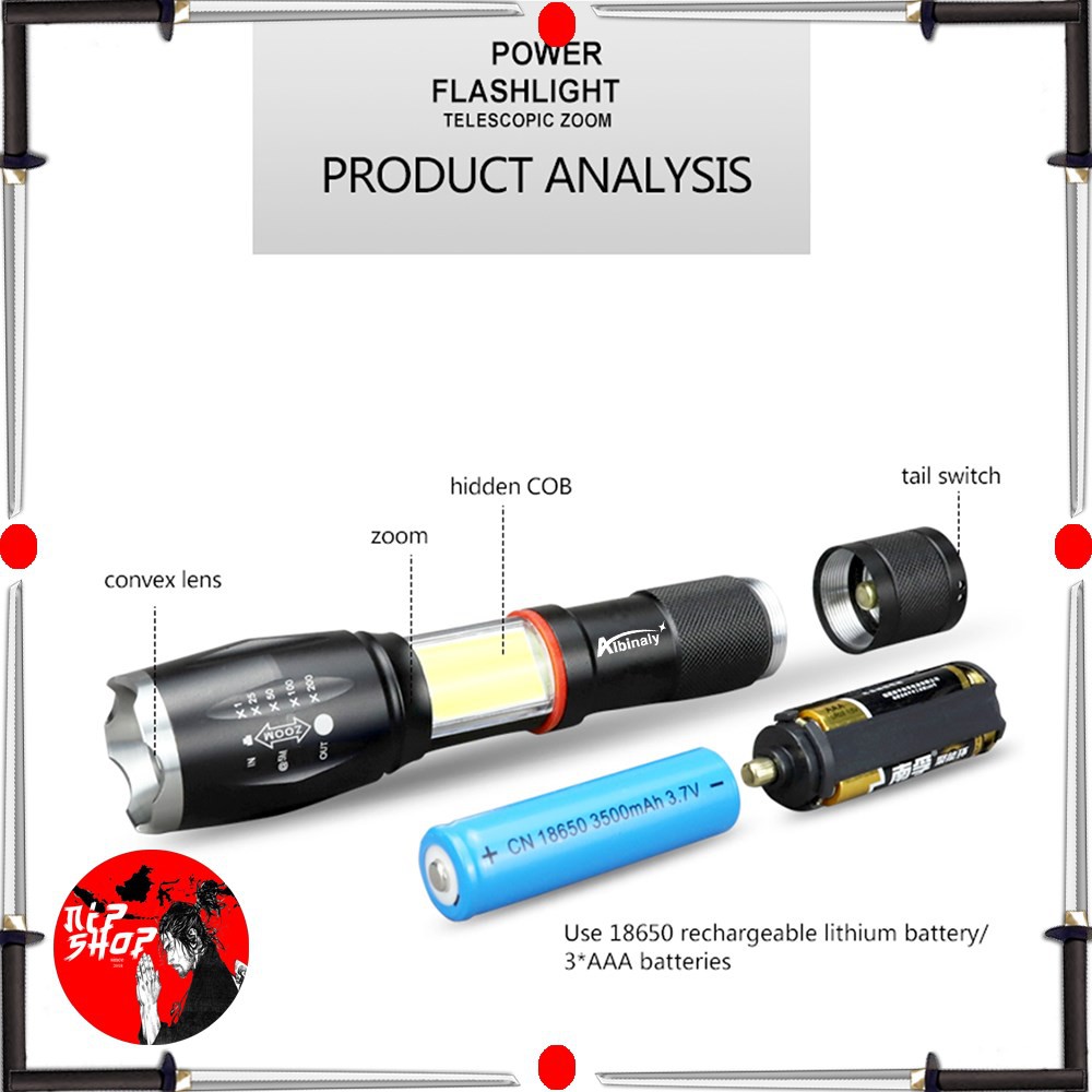 Paket Bundle Senter E17 COB XM-L T6 8000 Lumens with Charger dan Box