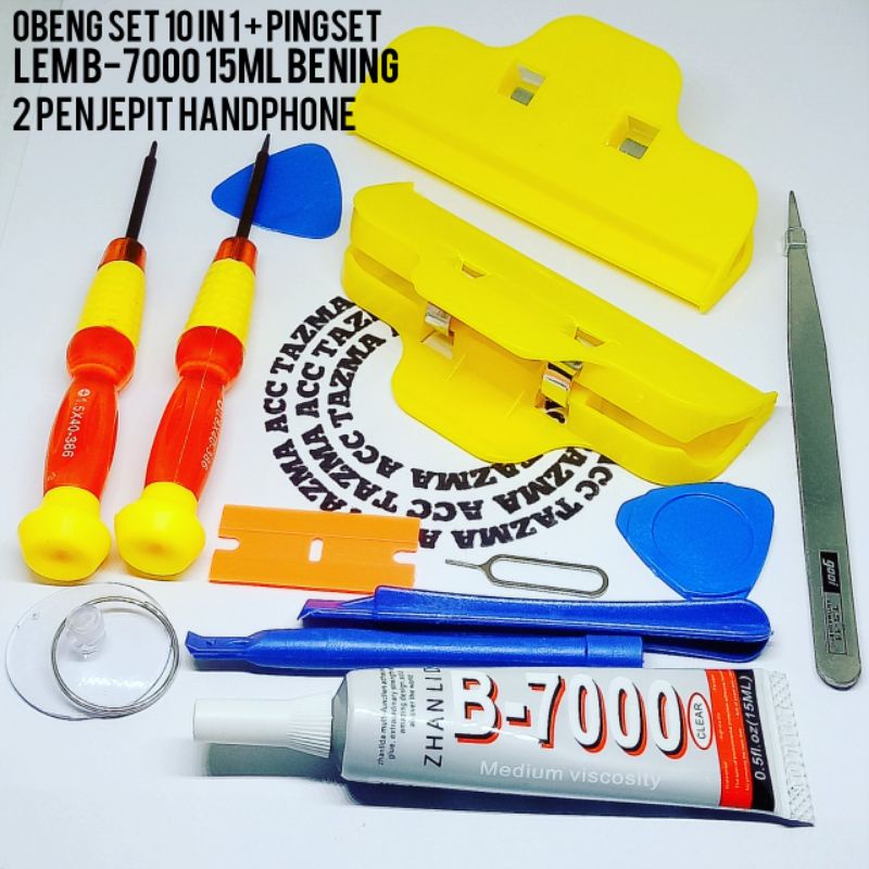 Jual Obeng set 10 in 1 + Pingset | 2pcs Penjepit | Lem B-7000 15ml ...