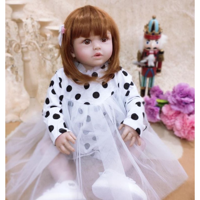 Boneka Reborn FULL Silikon 60 cm Premium Sangat Cantik Original Rambut Lurus Keriting