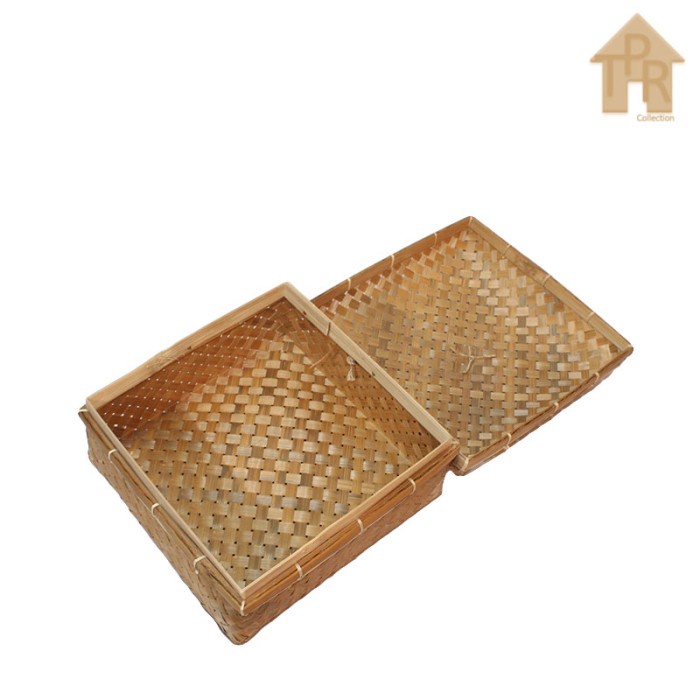 Bambu - Box Sokase Tempat Roti / Warna Natural Smoked 25x25cm.