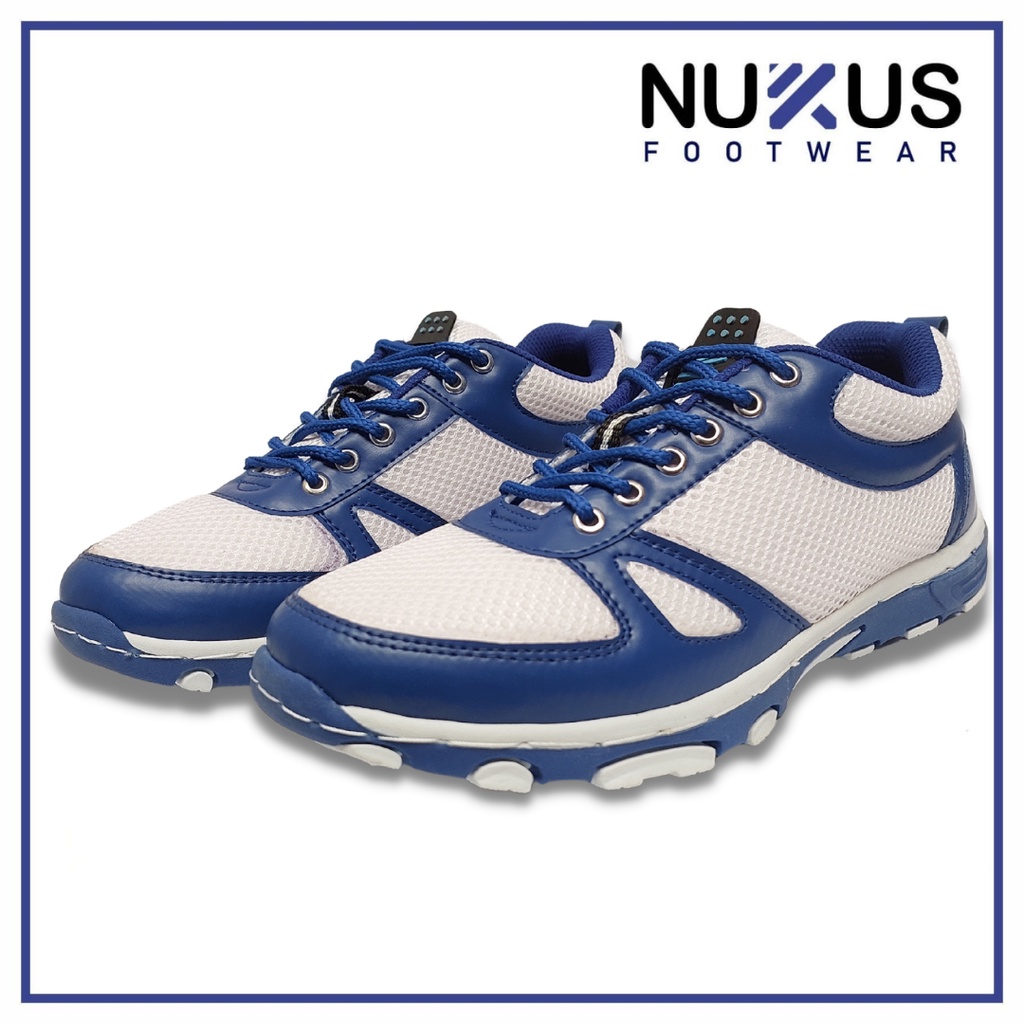 Nukus Sepatu Pria Tali Pendek Sneakers Putih Biru - NKTM B 06