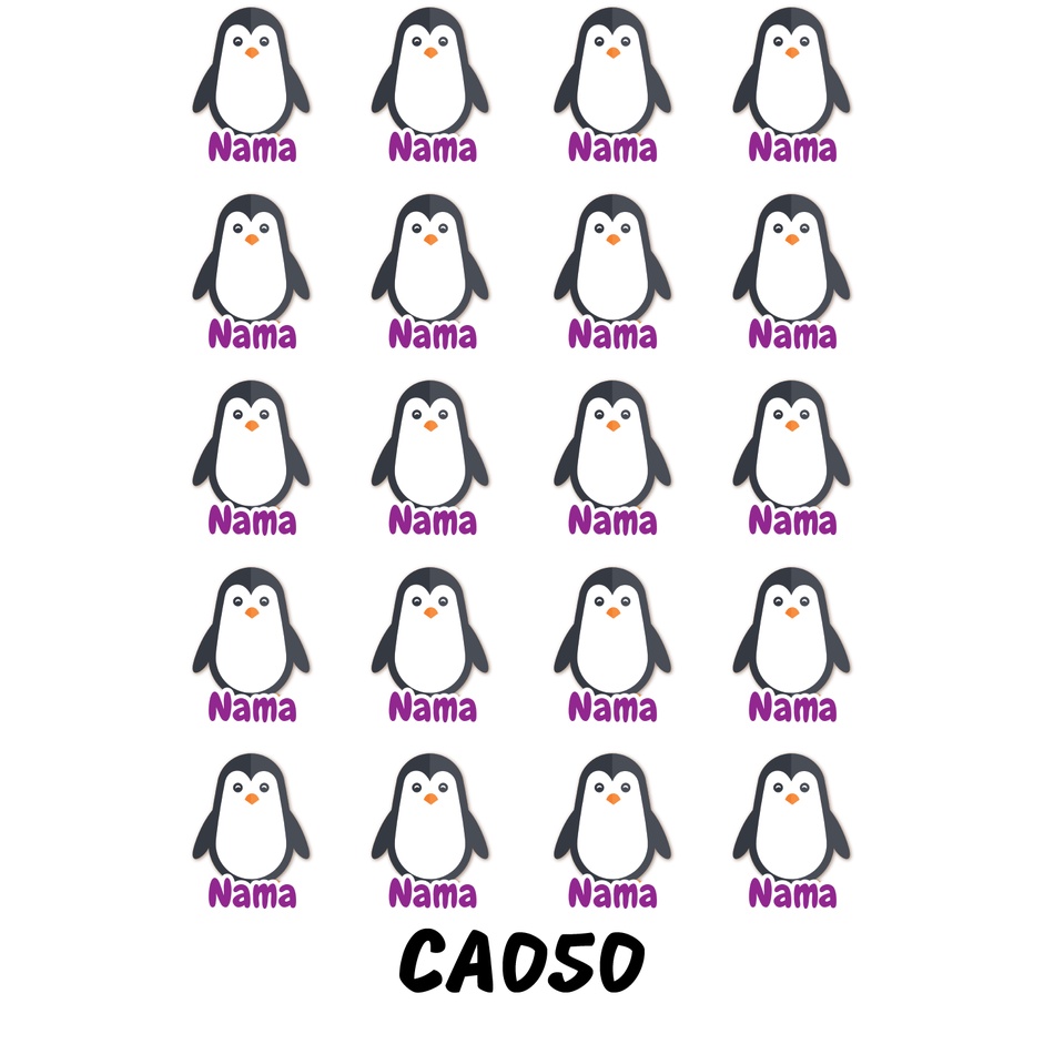 

Sticker Nama Cutting Label Waterproof Tahan Air Pinguin B (CA050)