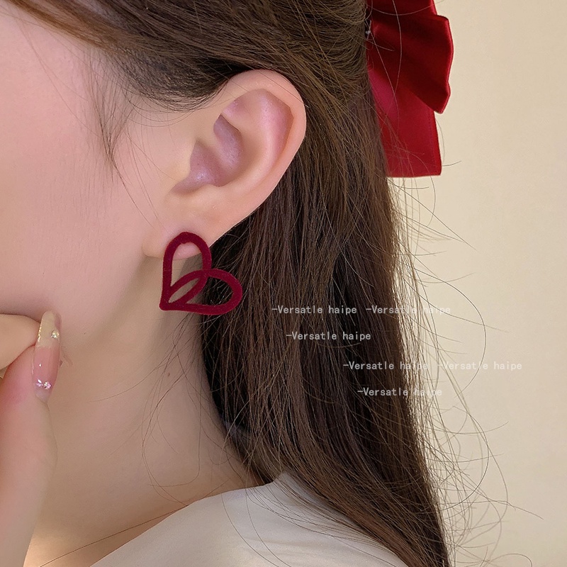 Anting Stud Mutiara Warna Merah Gaya Vintage Korea Klasik Untuk Wanita