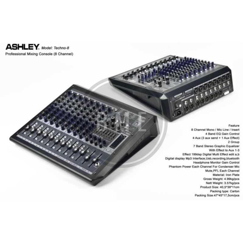 MIXER AUDIO ASHLEY TECHNO8/TECHNO 8 8CHANNEL ( USB-ORIGINAL