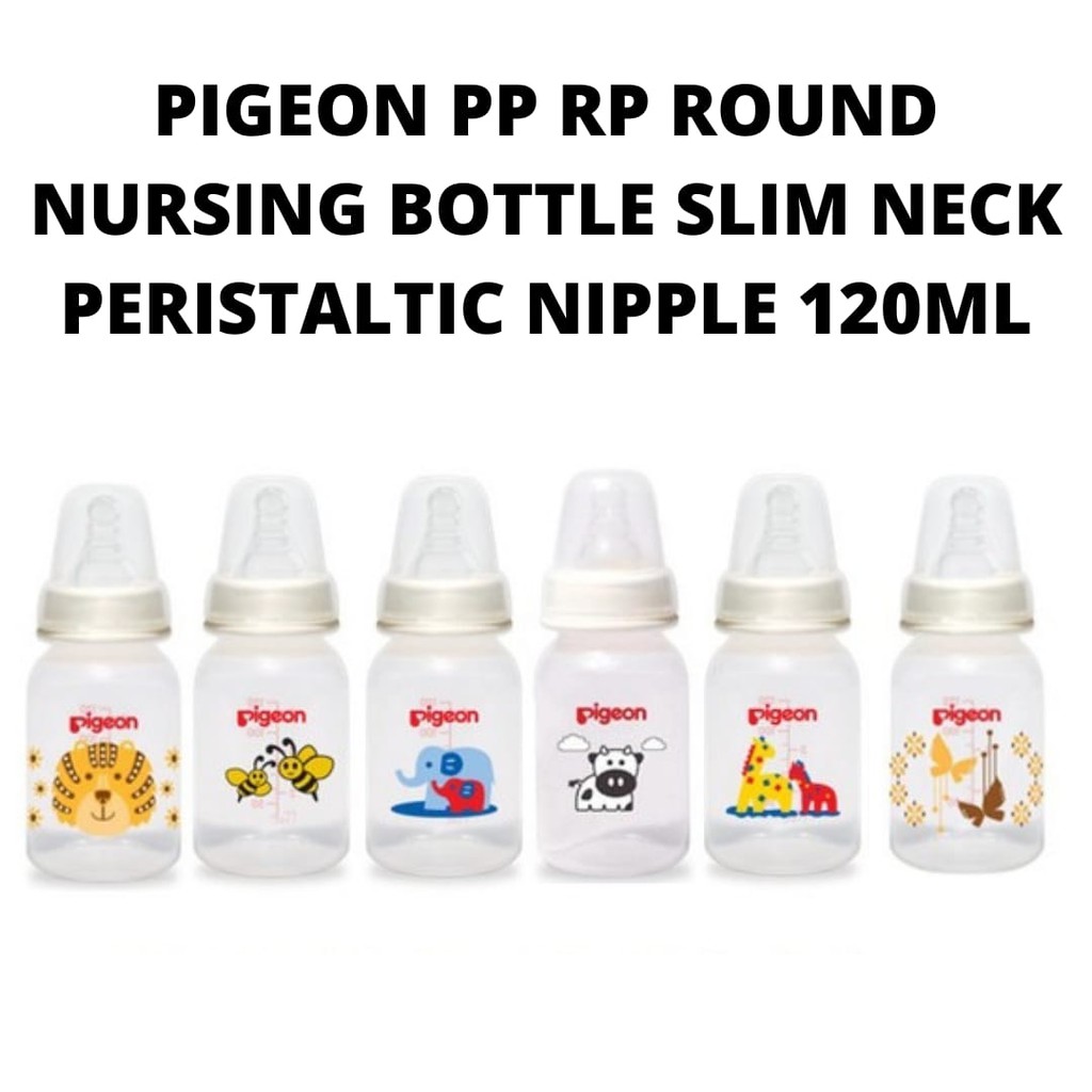 Pigeon Peristaltic Standard Round Botol / Premium PP Clear 120ml Slim Neck Bottle Round Base / Dot Nipple Bayi Silicone Silikon Peristaltic Slimneck Slim neck S M L isi 1 pc SATUAN