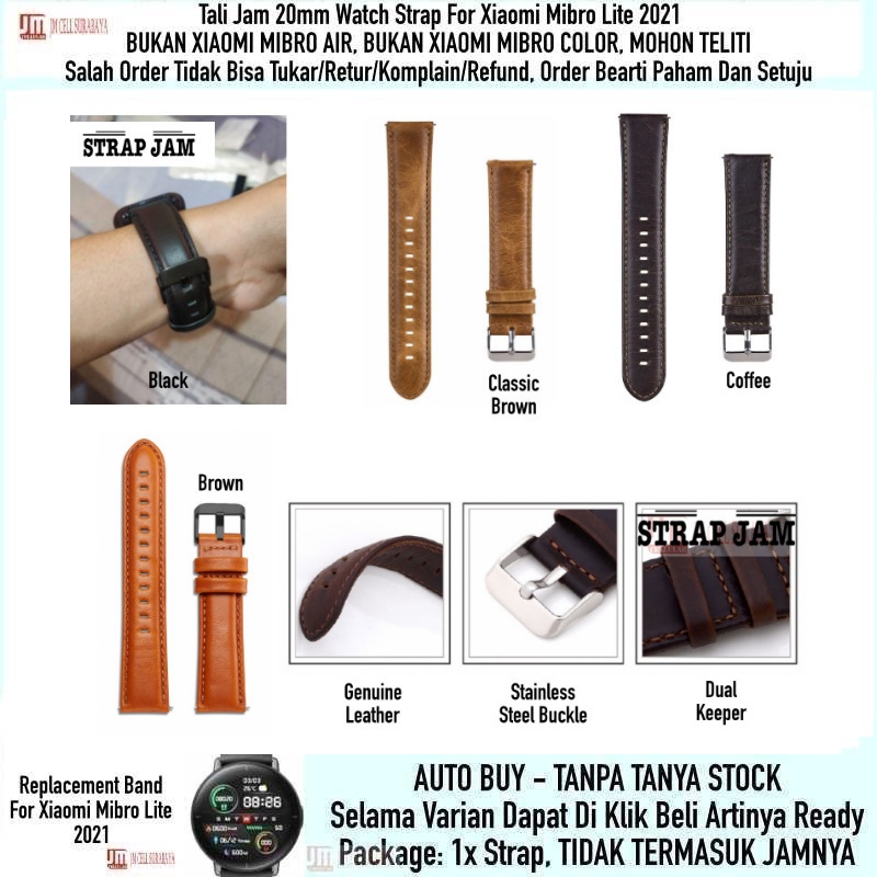 Tali Jam Tangan Mibro Lite - Strap 20mm Kulit Genuine Leather High Quality